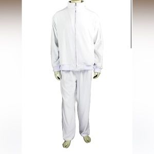 White Mens Velour Track Suit Jacket and pant set
